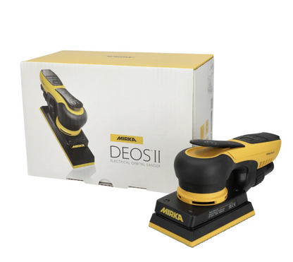 Mirka DEOS II sanding machine with packaging on a white background