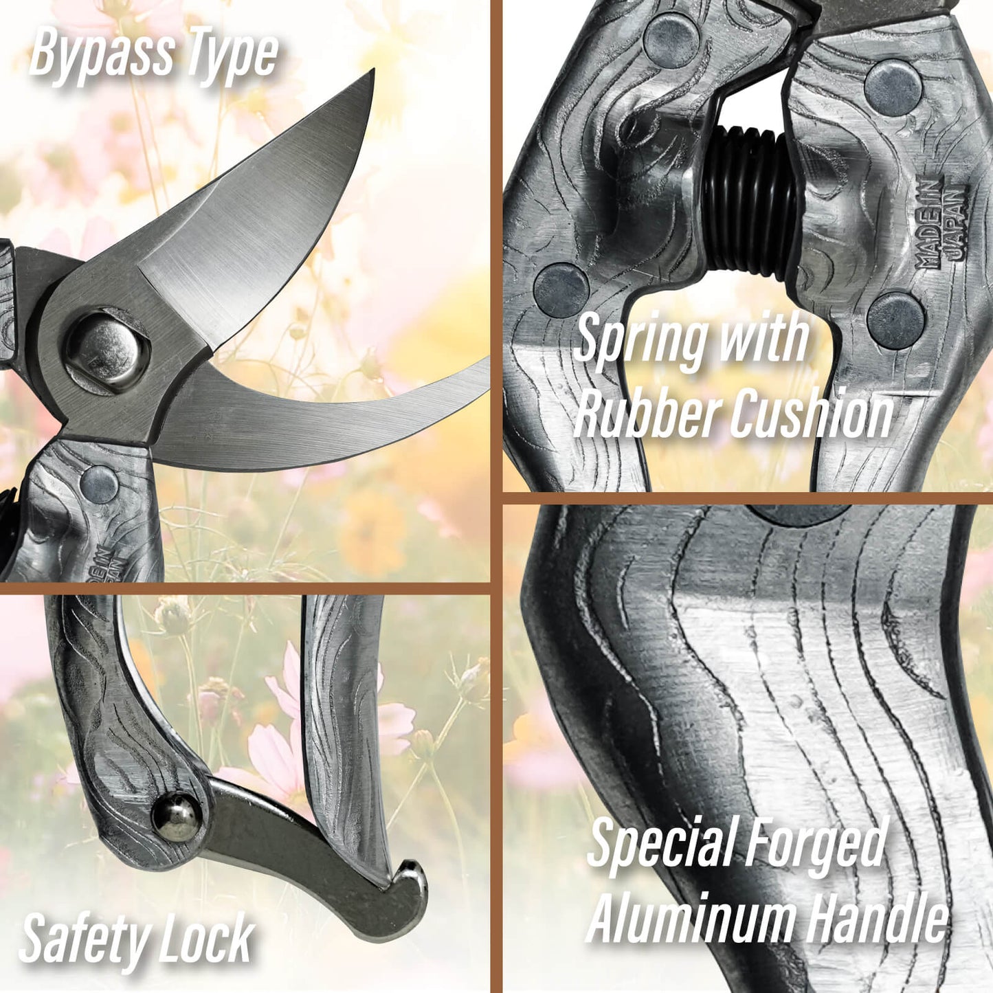 SUIZAN Japanese Bypass Pruning Shears 8.3 Inch
