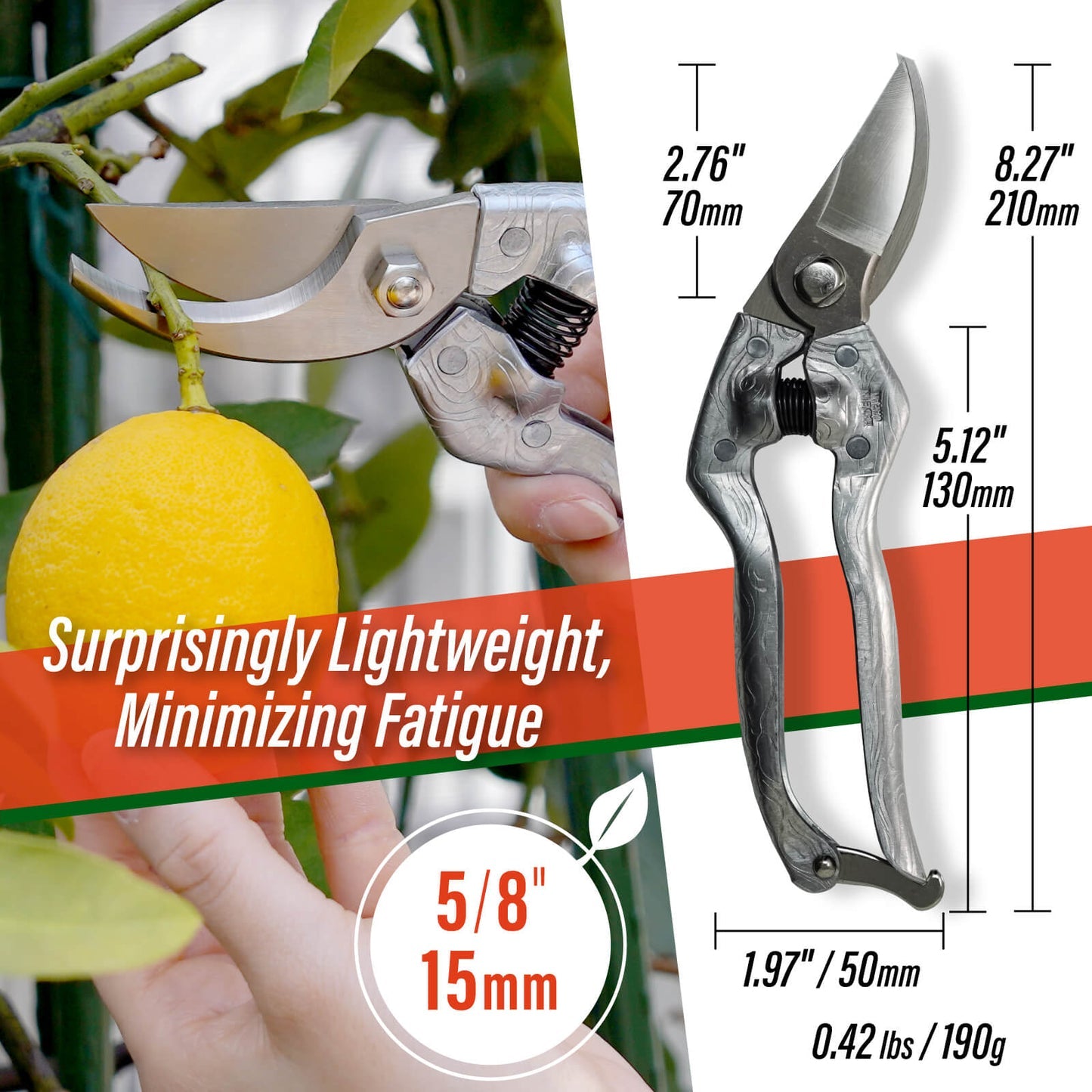 SUIZAN Japanese Bypass Pruning Shears 8.3 Inch