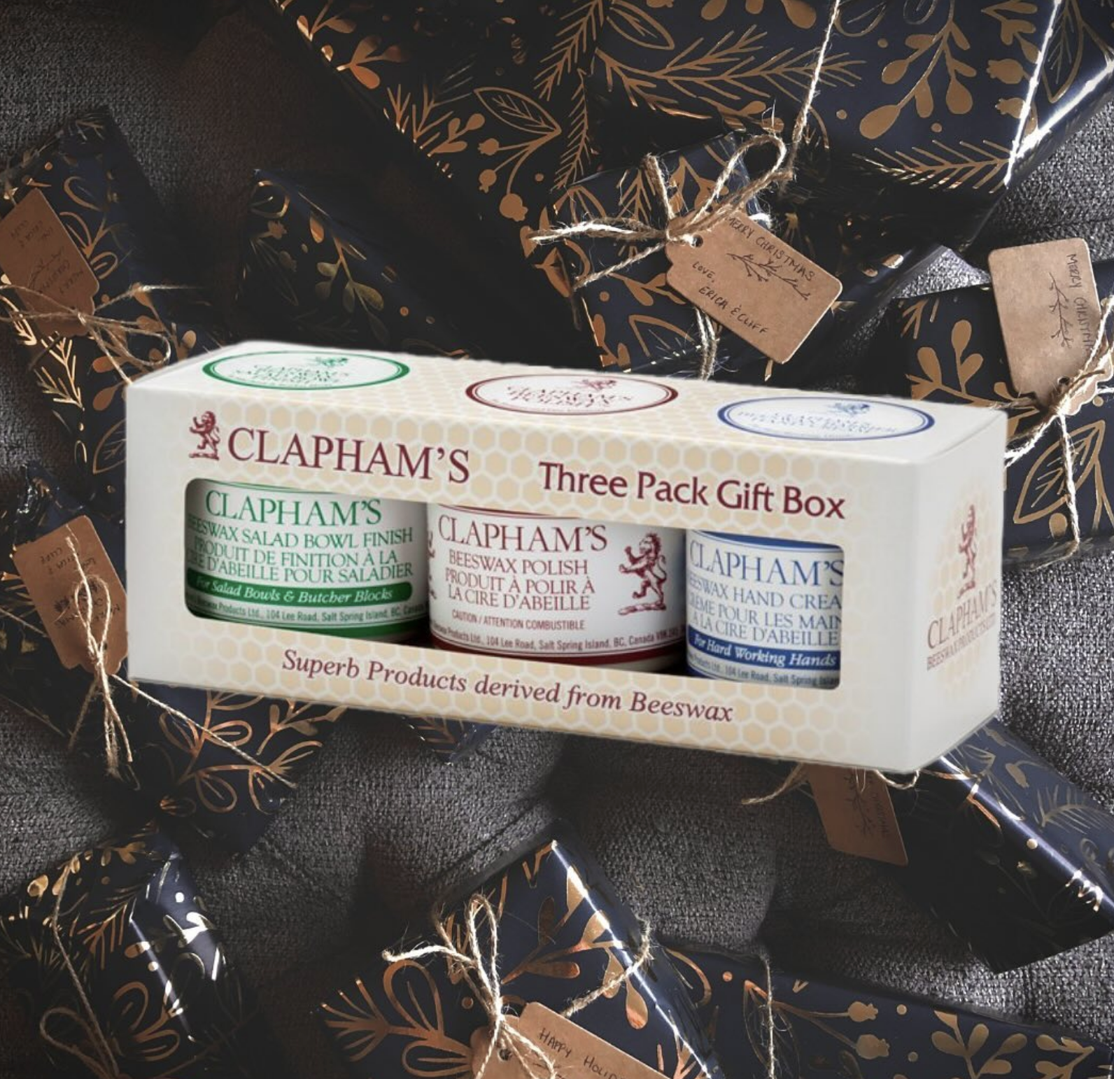 Clapham's 3-pack product box Clapham's Three Pack Gift Box WoodCache Clapham's 3-pack product box Clapham's Three Pack Gift Box WoodCache